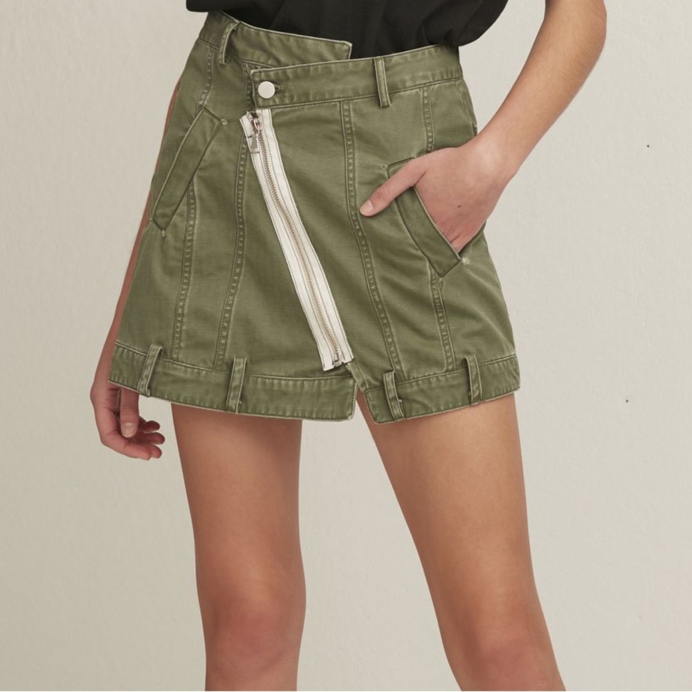 Marissa Webb Eliza heavy canvas olive green asymmetrical zip skirt women’s small